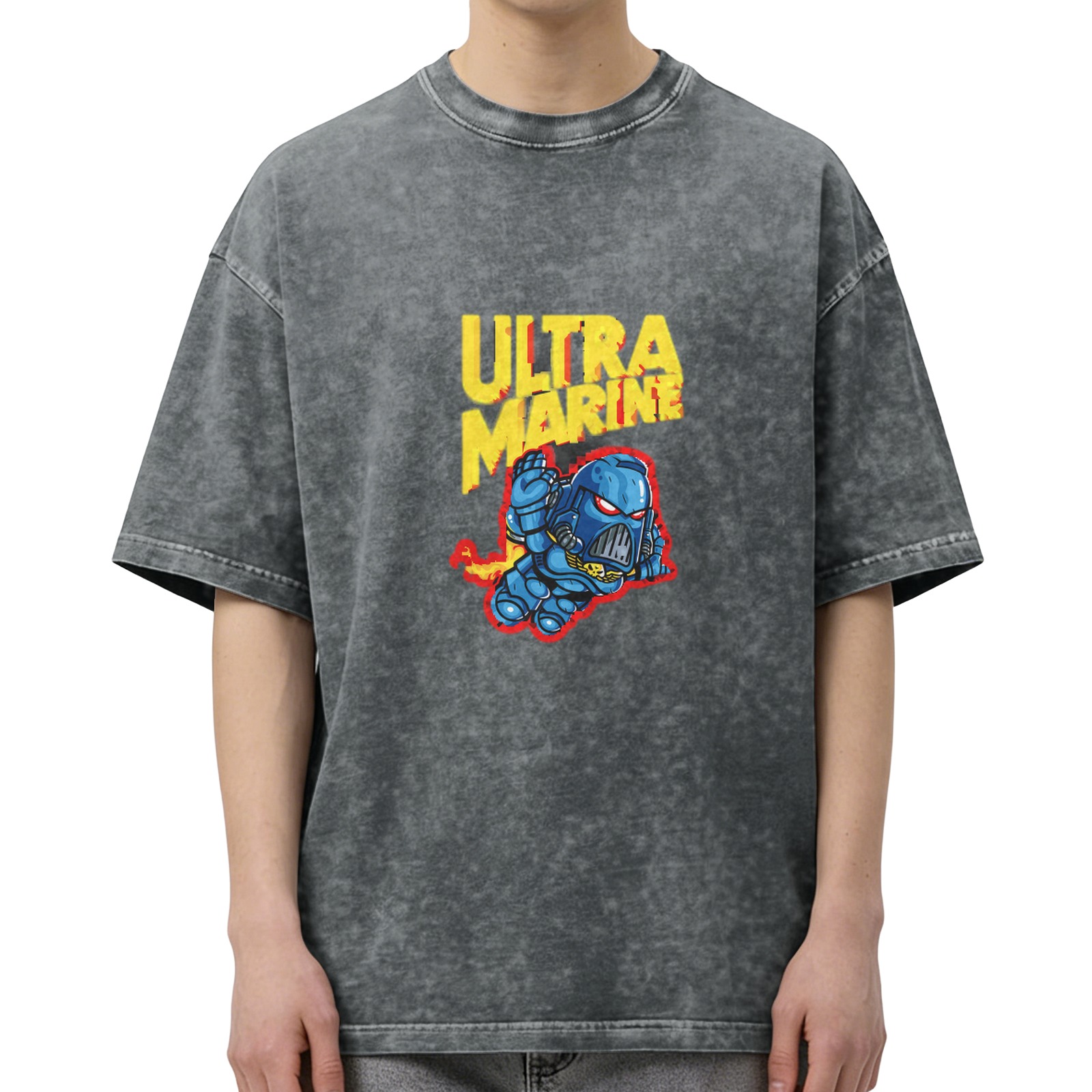 Warhammer 40k Ultramarine Space Marine Graphic Oversized Stone Wash T-Shirt