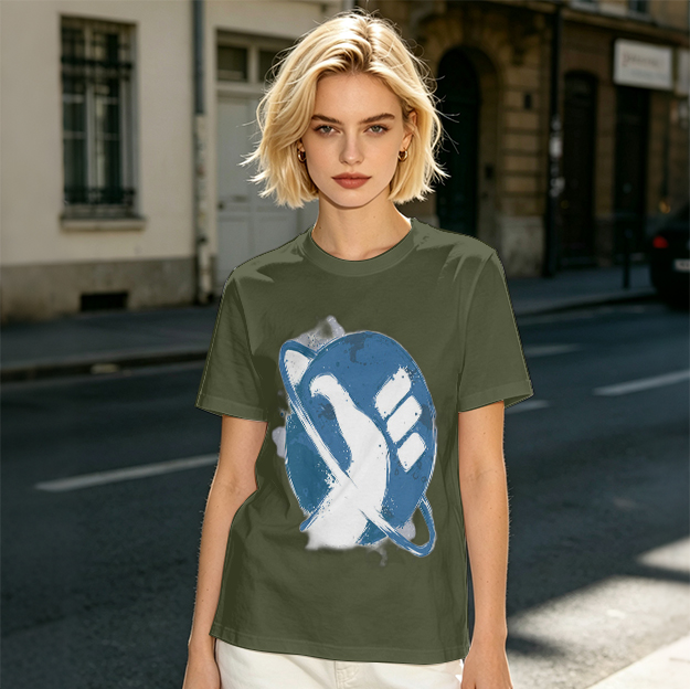 Olive Green T-Shirt with Saturn Fist Graphic Print