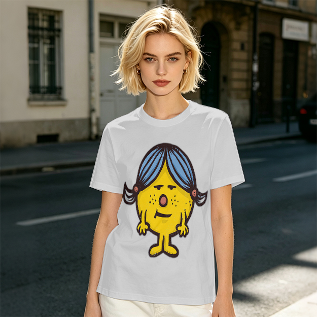 Olive Green T-Shirt With Grumpy Yellow Cartoon Girl Print