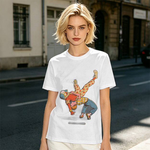Olive T-Shirt With Clown Wrestling Graphic Print