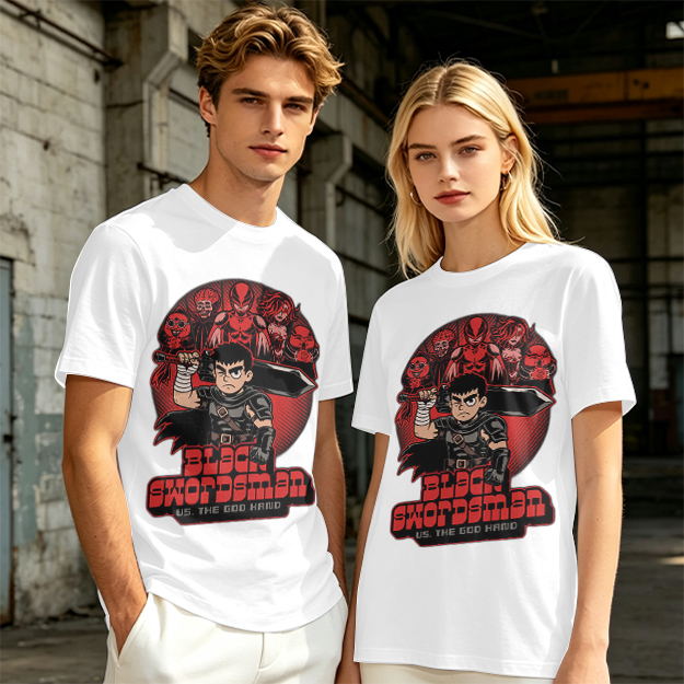 Black Swordsman vs God Hand Anime Graphic T-Shirt