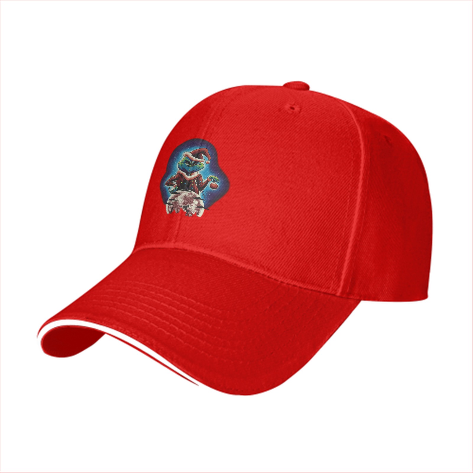 Black Baseball Cap With Grinch Christmas Character Print