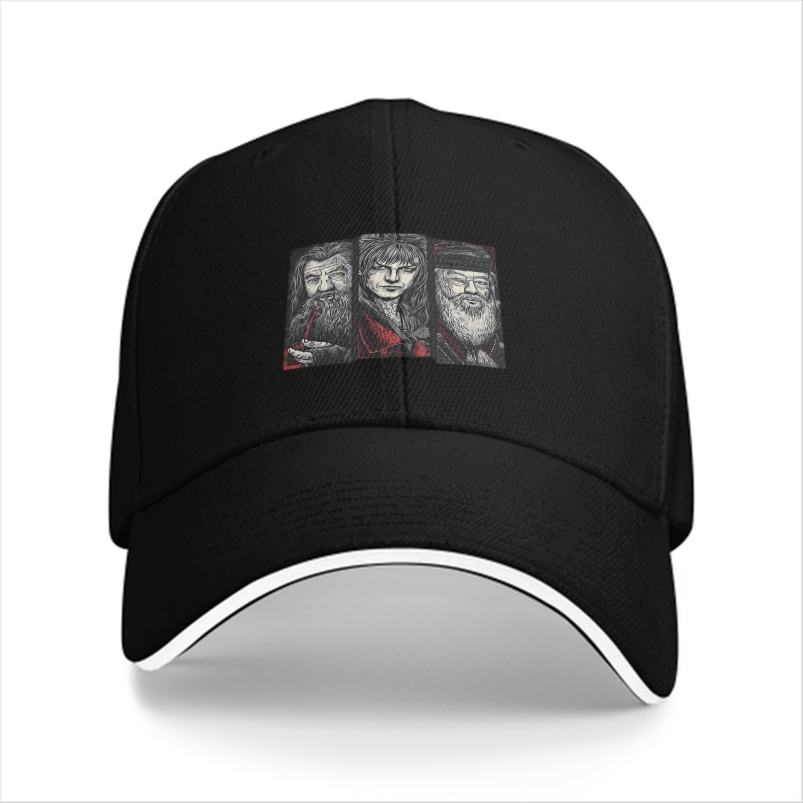 Black Baseball Cap With Fantasy Wizard Character Art Print