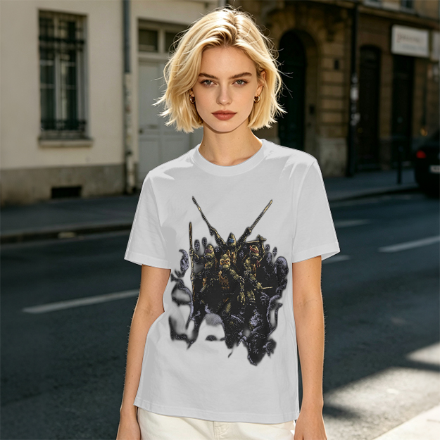 Olive T-Shirt with Fantasy Warrior Group Graphic Print
