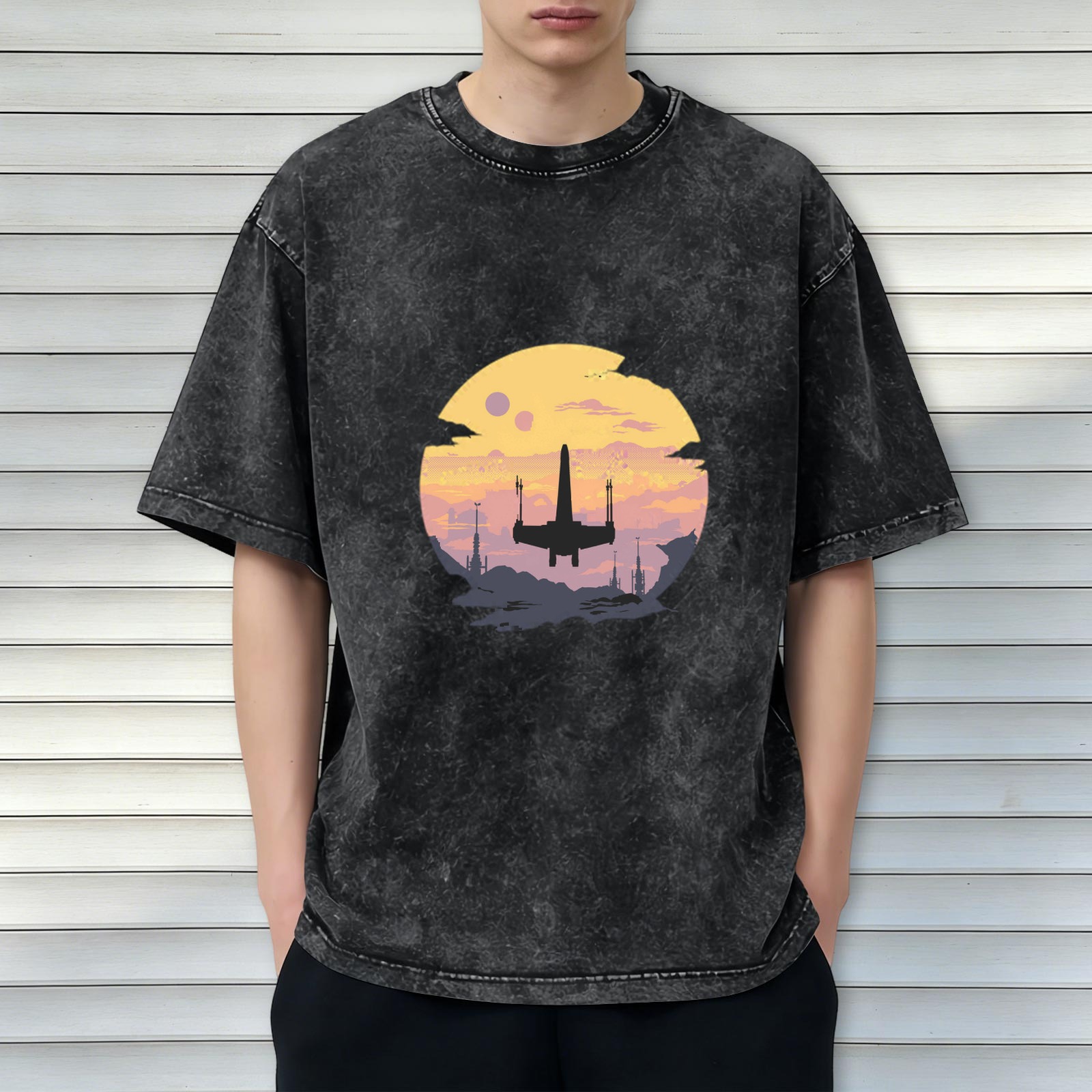 Star Wars X-Wing Sunset Graphic Acid Wash T-Shirt