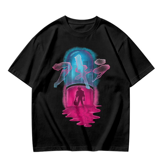 Olive T-Shirt With Neon Capsule Anime Inspired Graphic Print
