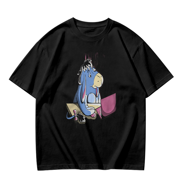 Olive T-Shirt Featuring Eeyore Using a Laptop