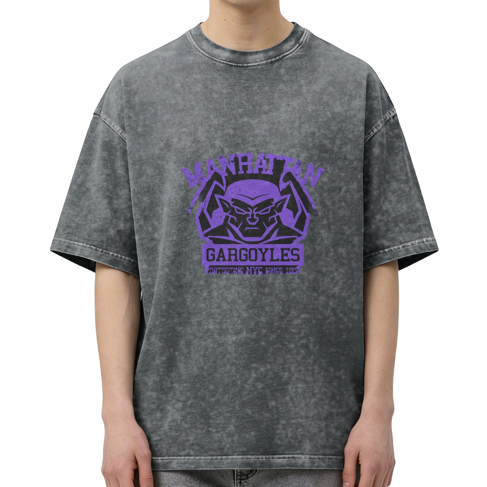 Manhattan Gargoyles Graphic Stonewashed Black T-Shirt
