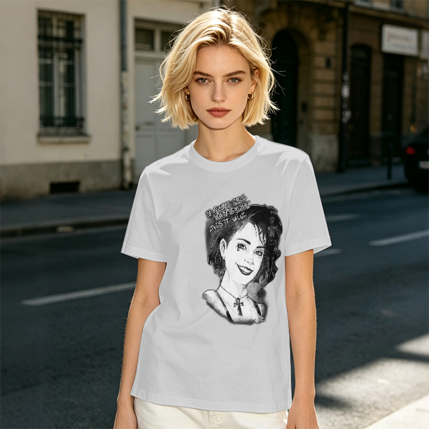 Olive T-Shirt with Black and White Portrait Print
