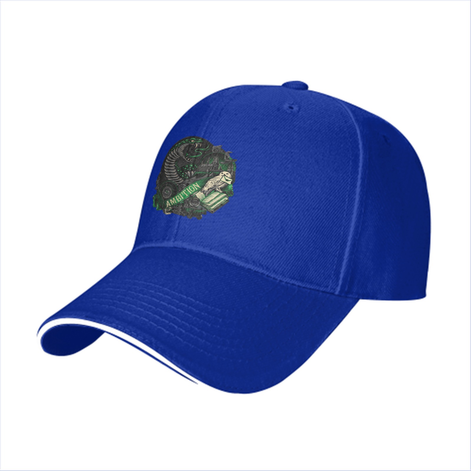Black Baseball Cap With Slytherin Ambition Snake Crest Design