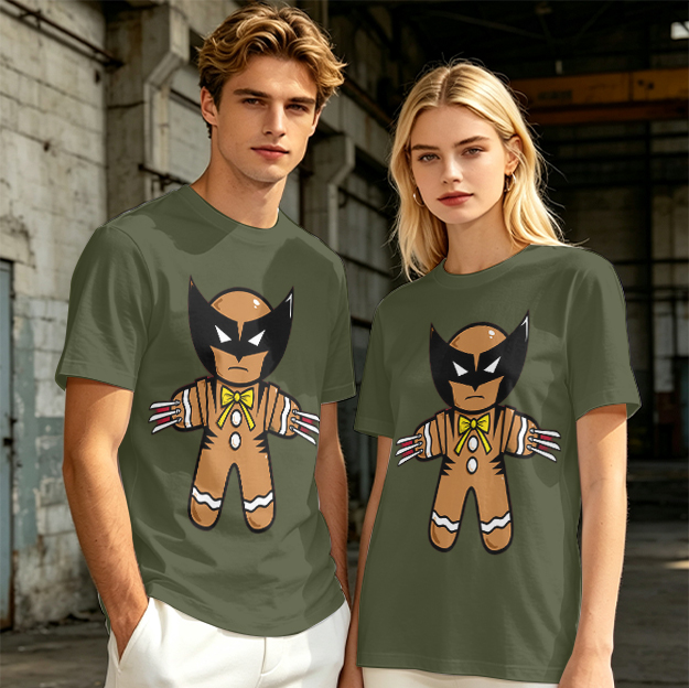 Olive T-Shirt With Gingerbread Wolverine Superhero Print