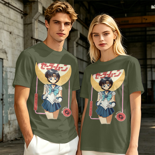 Olive T-shirt with Sailor Mercury anime graphic print