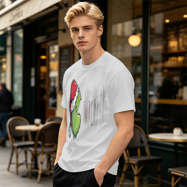Olive Green Grinch Christmas Graphic Short Sleeve T-Shirt