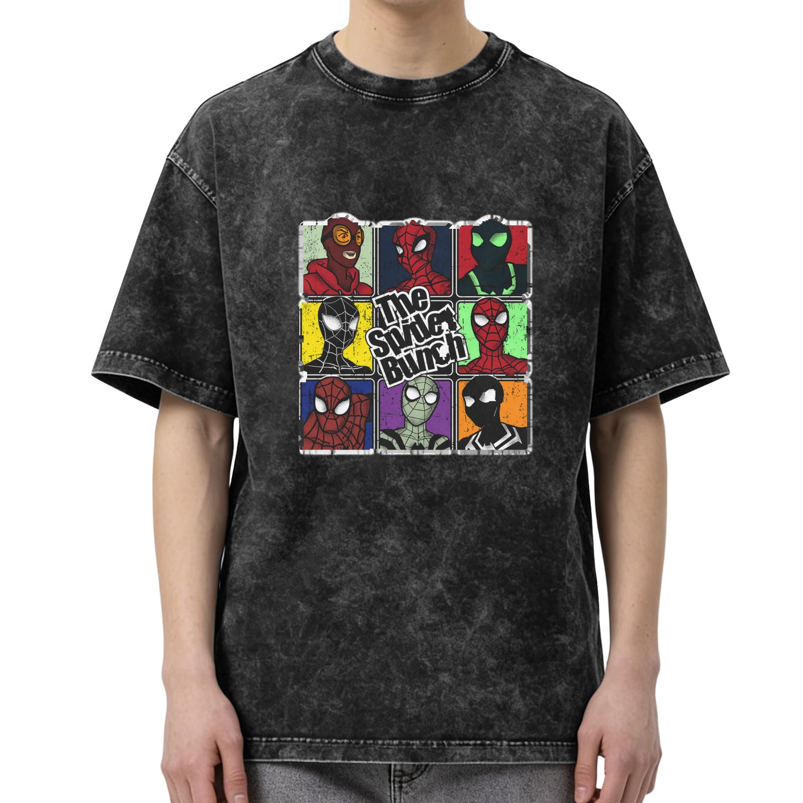 The Spider Bunch Spider-Verse Characters Acid Wash T-Shirt