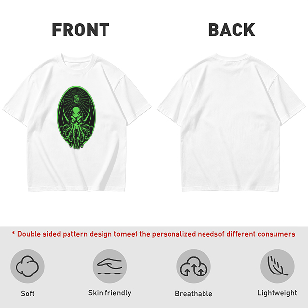 Olive Green T-Shirt With Glowing Green Cthulhu Graphic Print