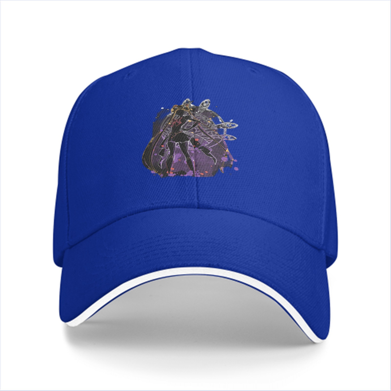 Black Baseball Cap With Purple Abstract Character Art Print