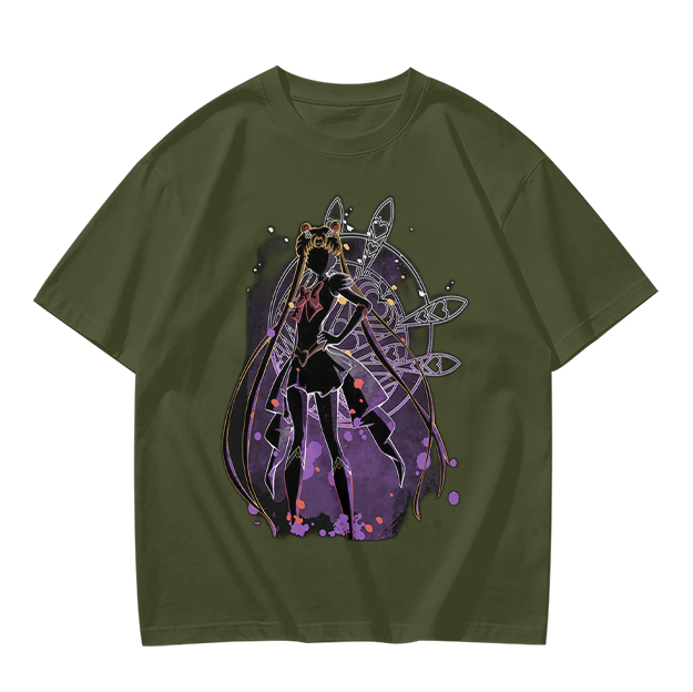 Olive T-Shirt with Sailor Moon Silhouette Graphic Print
