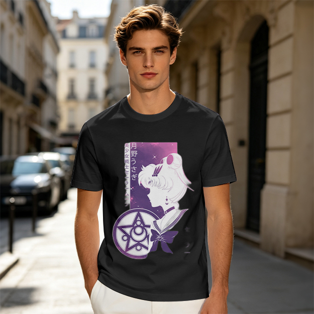 Olive T-shirt with Sailor Moon Anime Silhouette Graphic