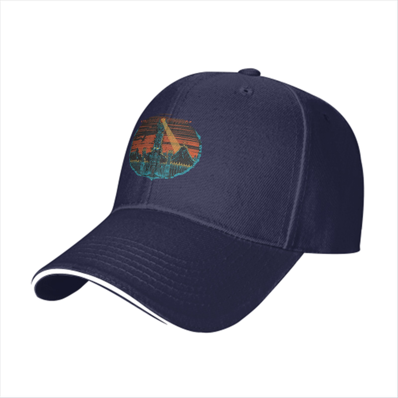 Black Baseball Cap with Fantasy Tower Landscape Graphic