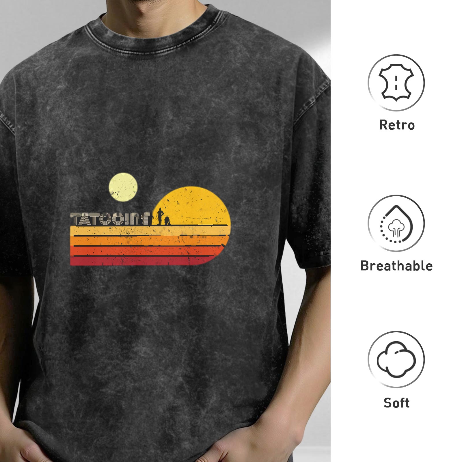 Tatooine Twin Suns Retro Graphic Vintage Wash T-Shirt