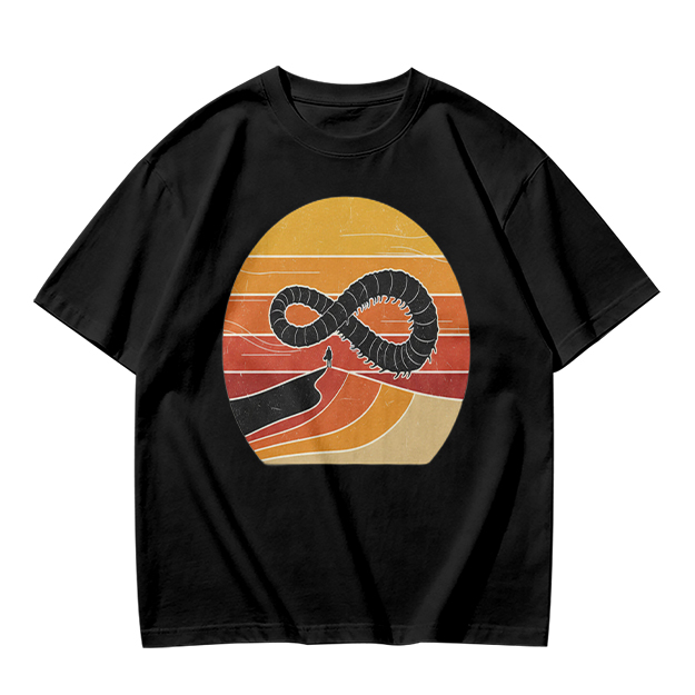 Olive T-Shirt With Retro Sunset Infinity Worm Graphic