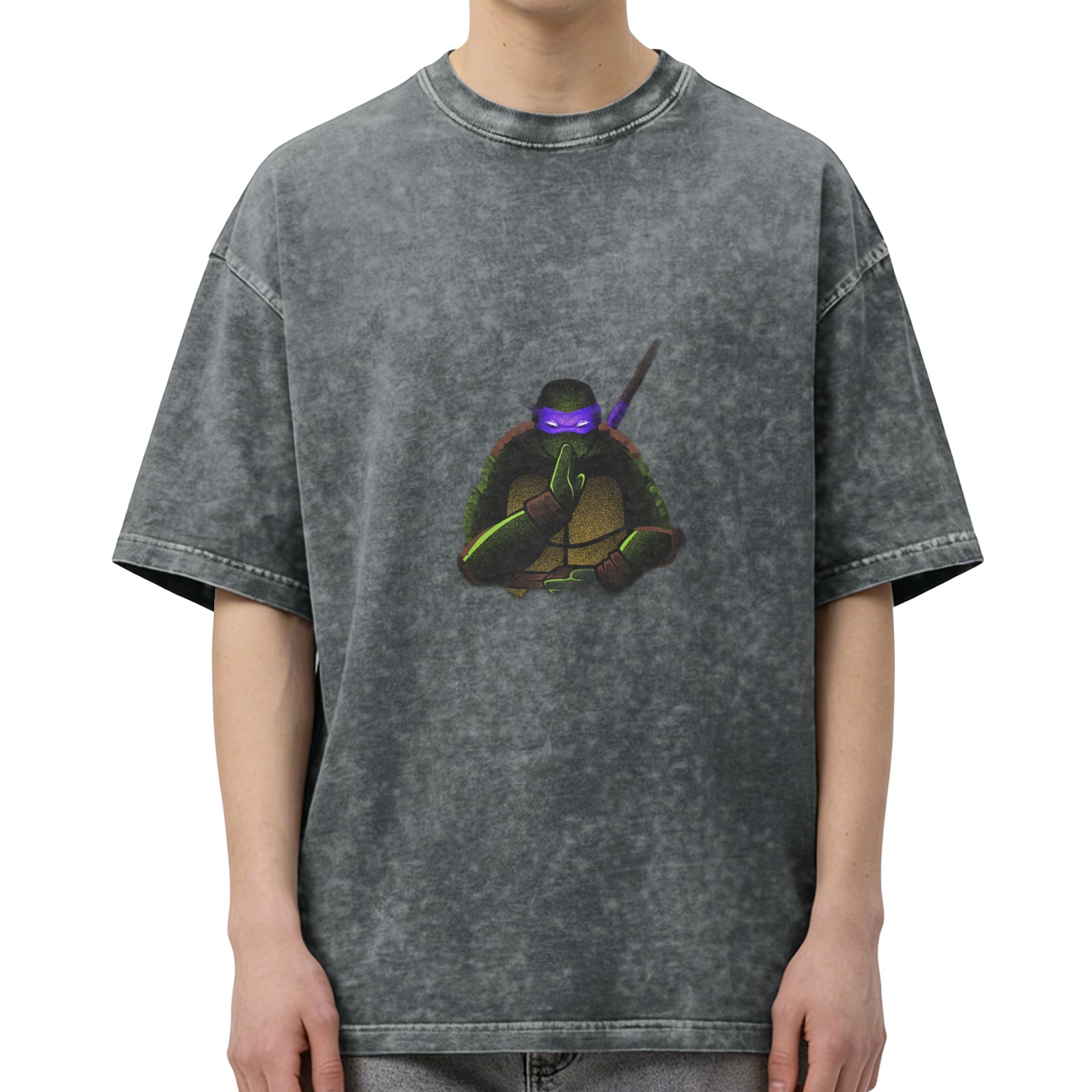 Washed Black T-Shirt With Donatello Ninja Turtle Graphic