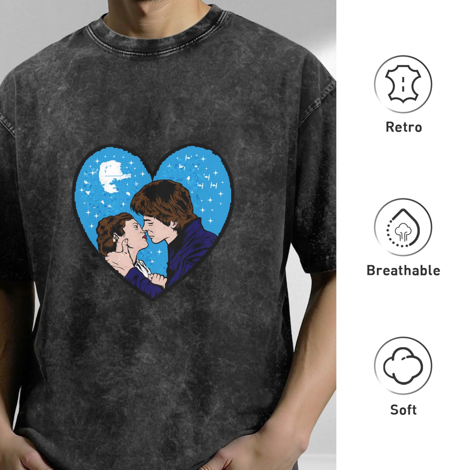 Star Wars themed heart graphic t-shirt with romantic couple design