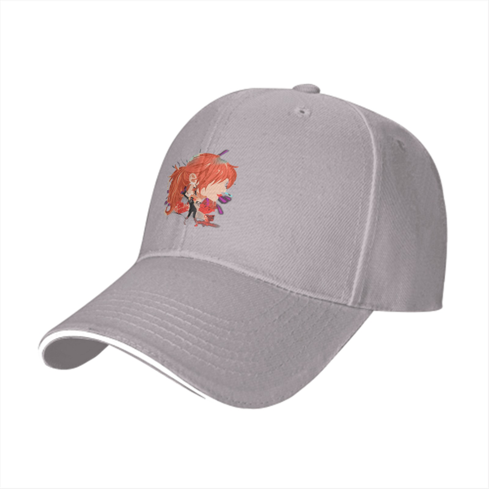 Black Baseball Cap with Anime Red-Haired Character Print