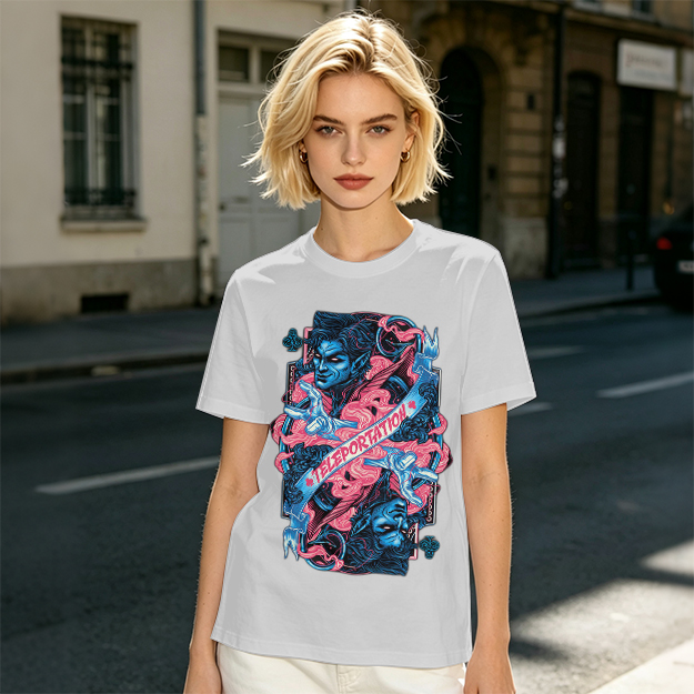 Olive Graphic Tee With Teleportation Demon Artwork
