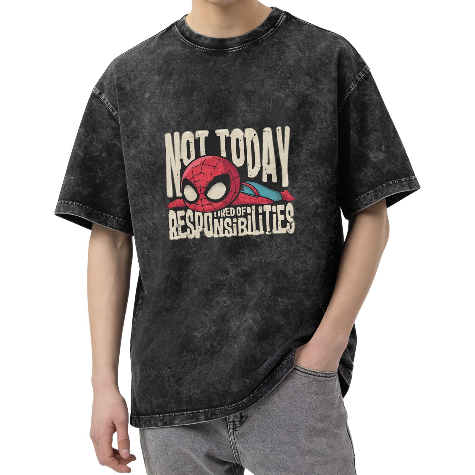 Not Today Tired of Responsibilities Spider-Man Graphic Oversized T-Shirt