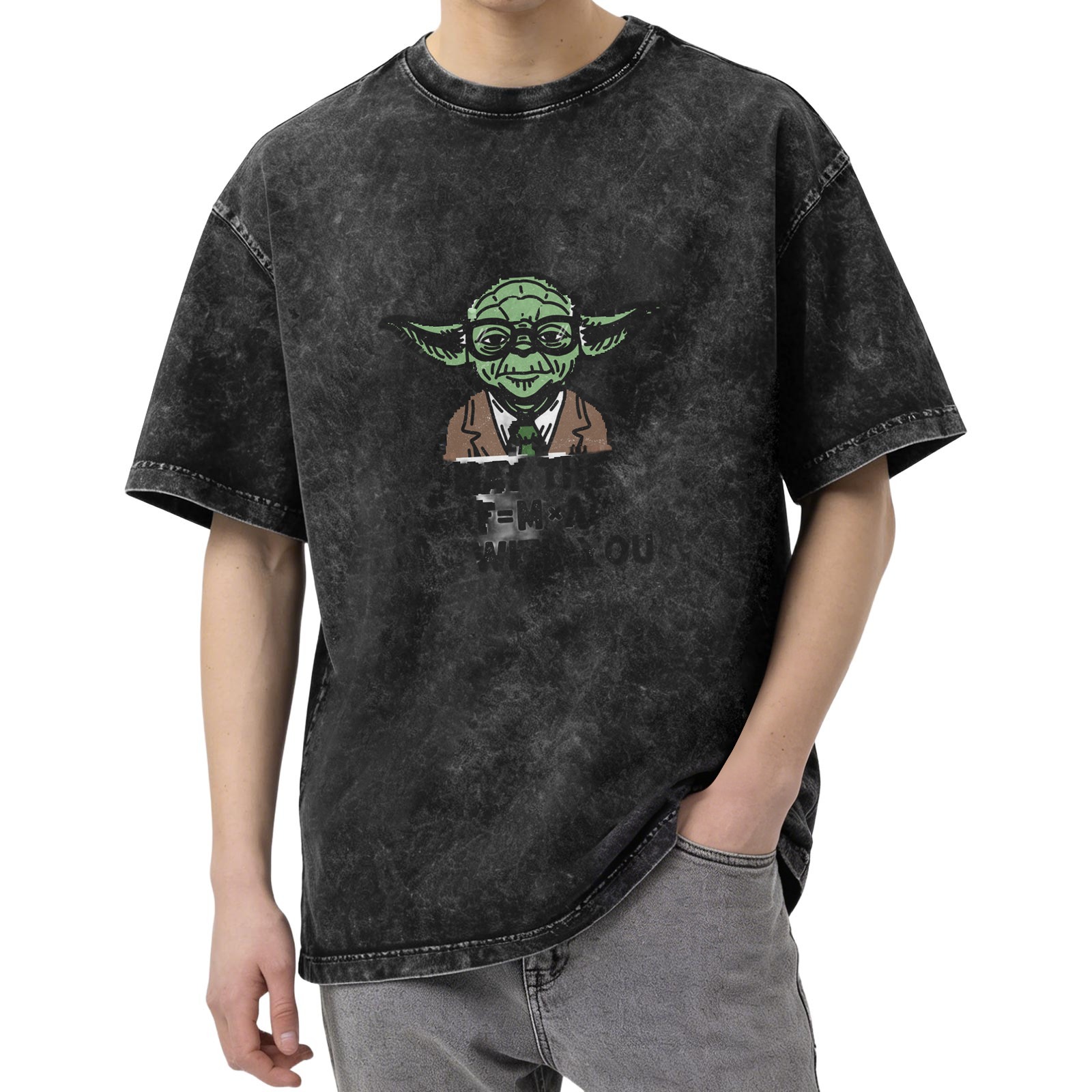 Star Wars Yoda Graphic Print Acid Wash Short Sleeve T-Shirt for Men