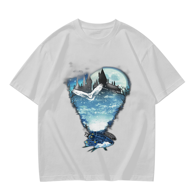 Olive T-Shirt With Magical Castle Owl Night Sky Graphic