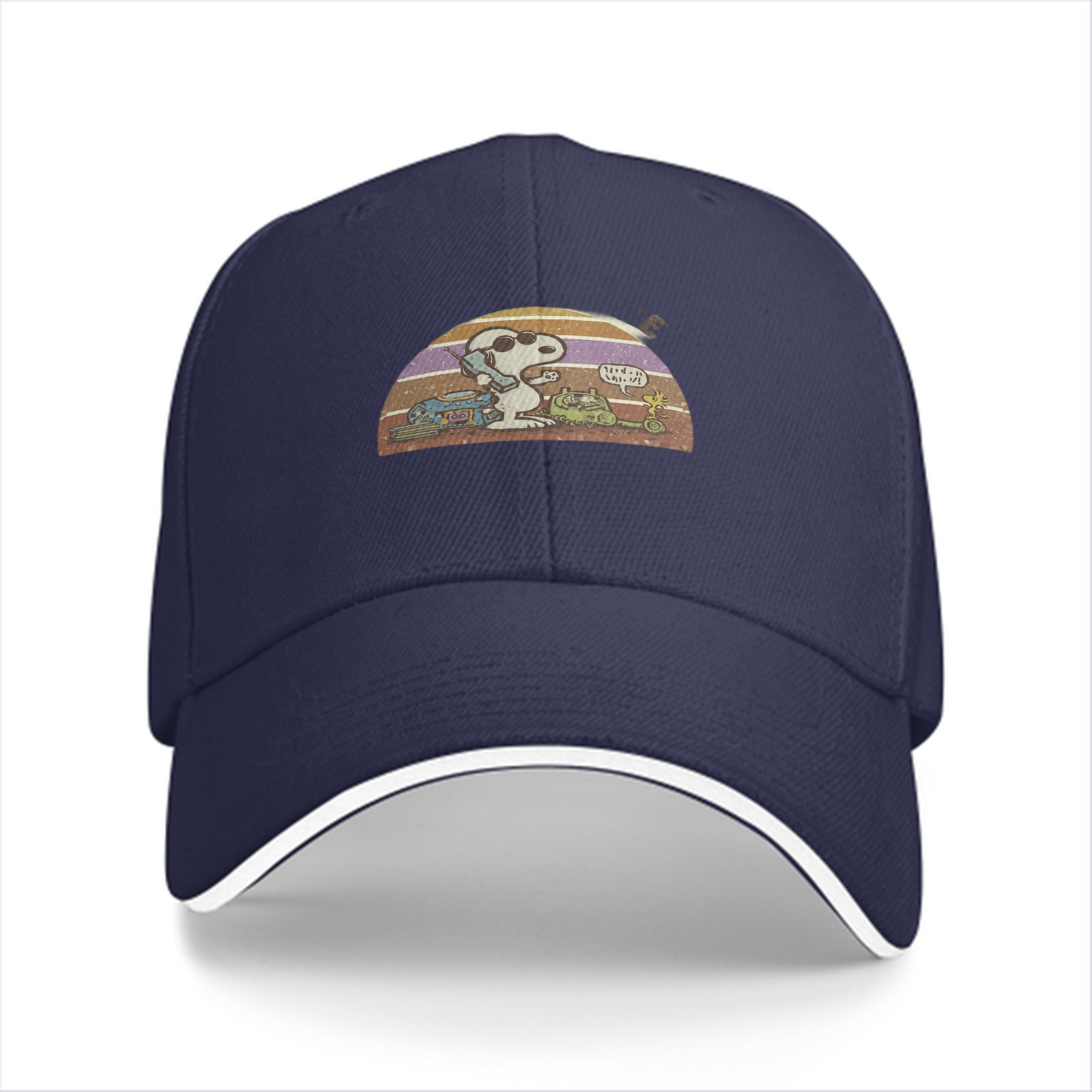 Black baseball cap with Snoopy retro sunset graphic print