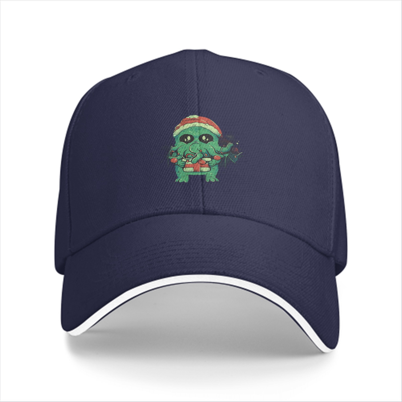 Black Baseball Cap With Cute Christmas Cthulhu Graphic