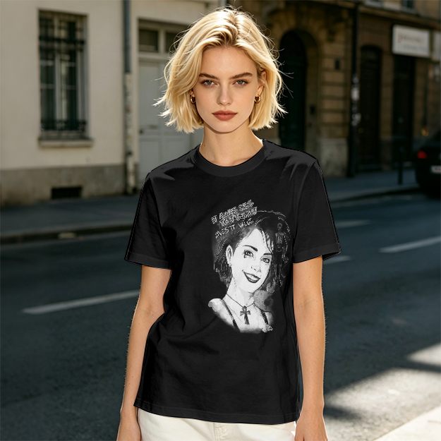 Olive T-Shirt with Black and White Portrait Print