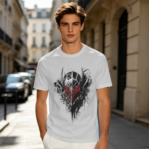 Olive T-Shirt With Dark Fantasy Knight Helmet Graphic