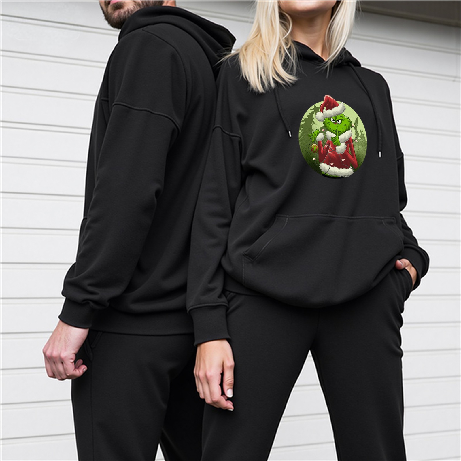 Black Grinch Christmas Hoodie With Festive Character Print