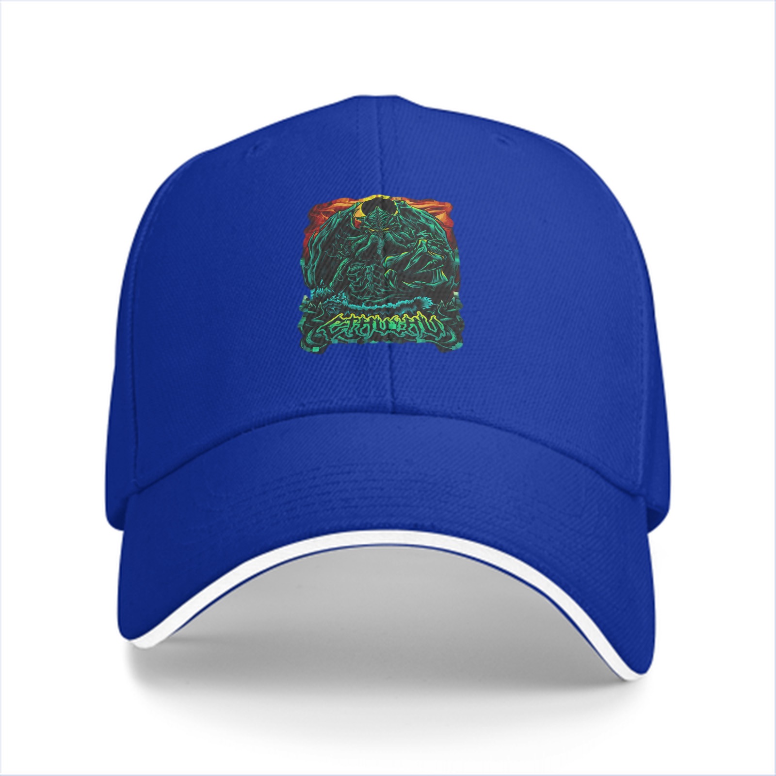 Black Baseball Cap With Dark Fantasy Monster Graphic Print