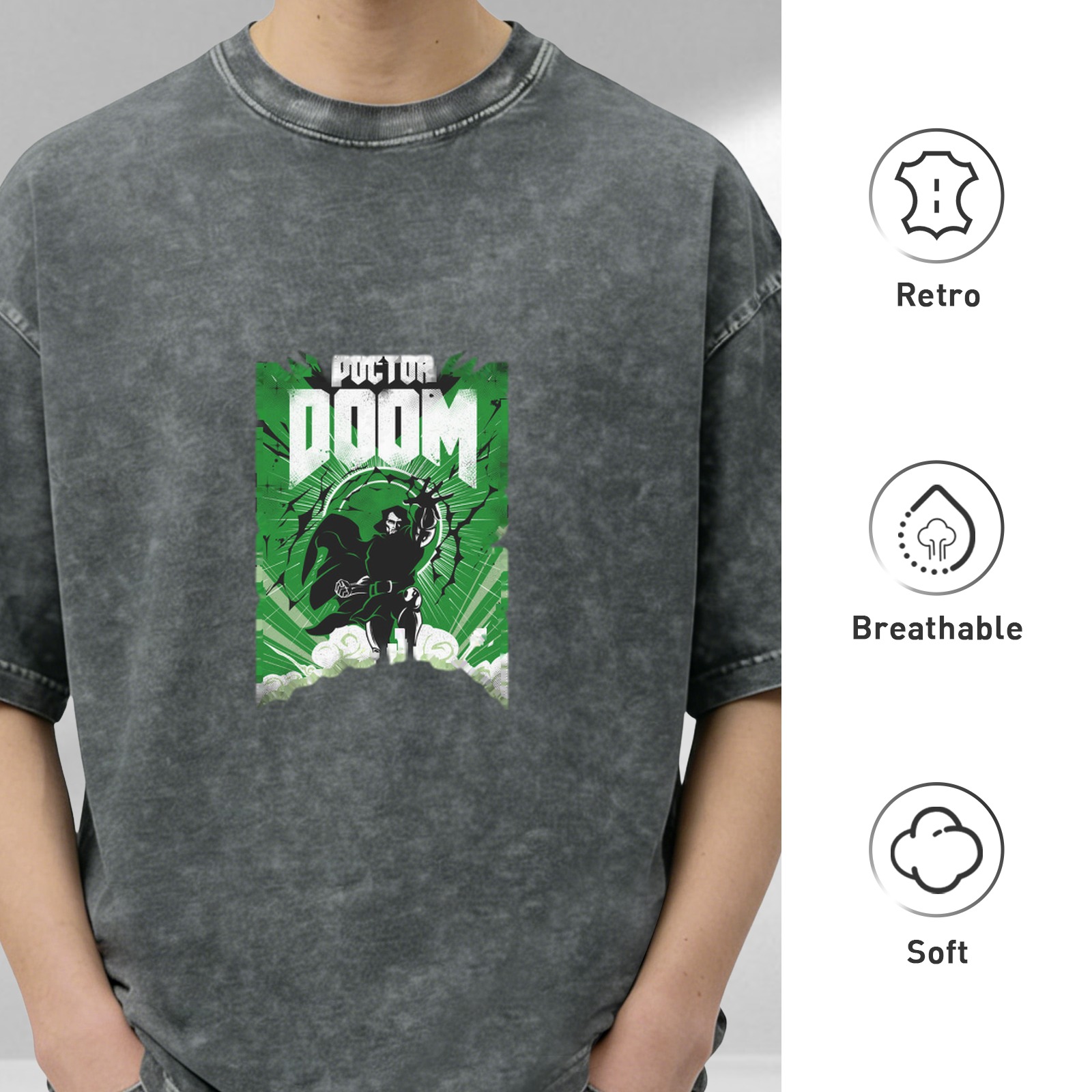 Doctor Doom Graphic Stonewashed Black T-Shirt