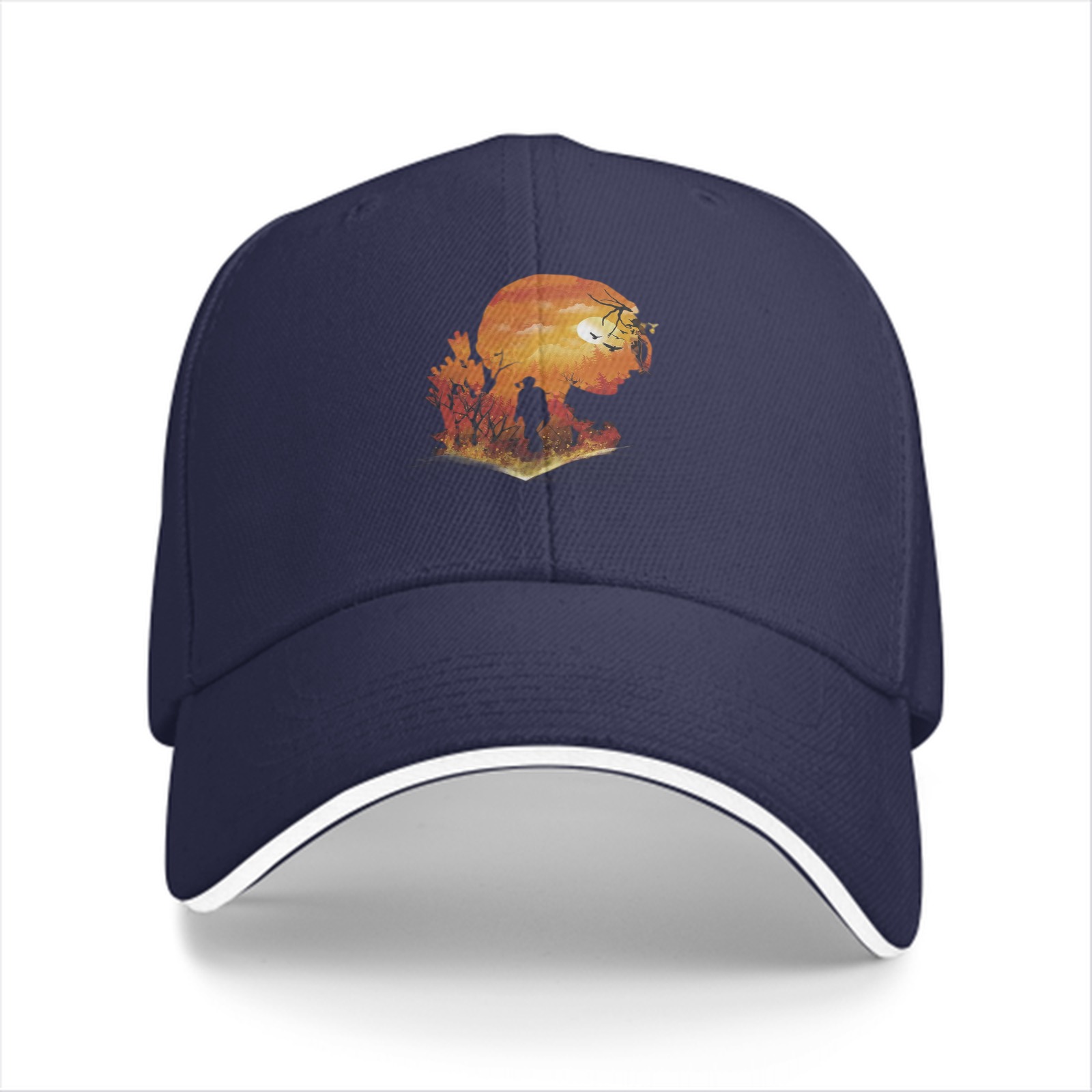 Black Baseball Cap With Sunset Silhouette Landscape Art Print