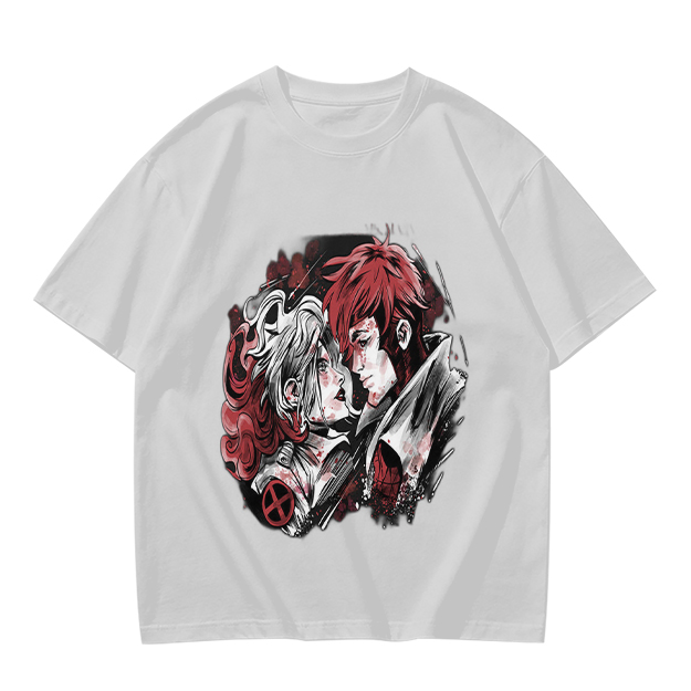 Olive T-Shirt with Anime Style Character Portrait Print