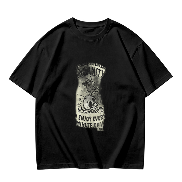 Olive Graphic T-Shirt With Insanity Skull Bird Print