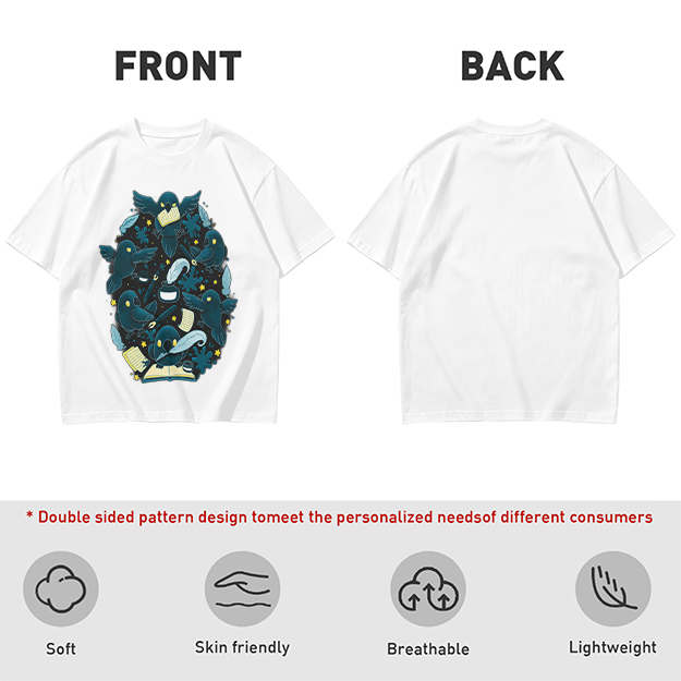 Olive T-Shirt With Whimsical Crow And Stationery Print