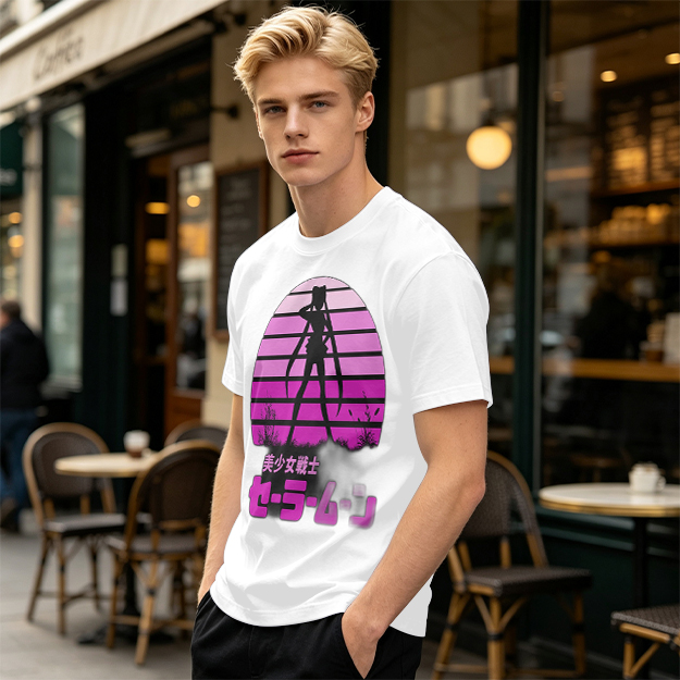 Sailor Moon Anime Silhouette Retro Sunset Graphic T-Shirt