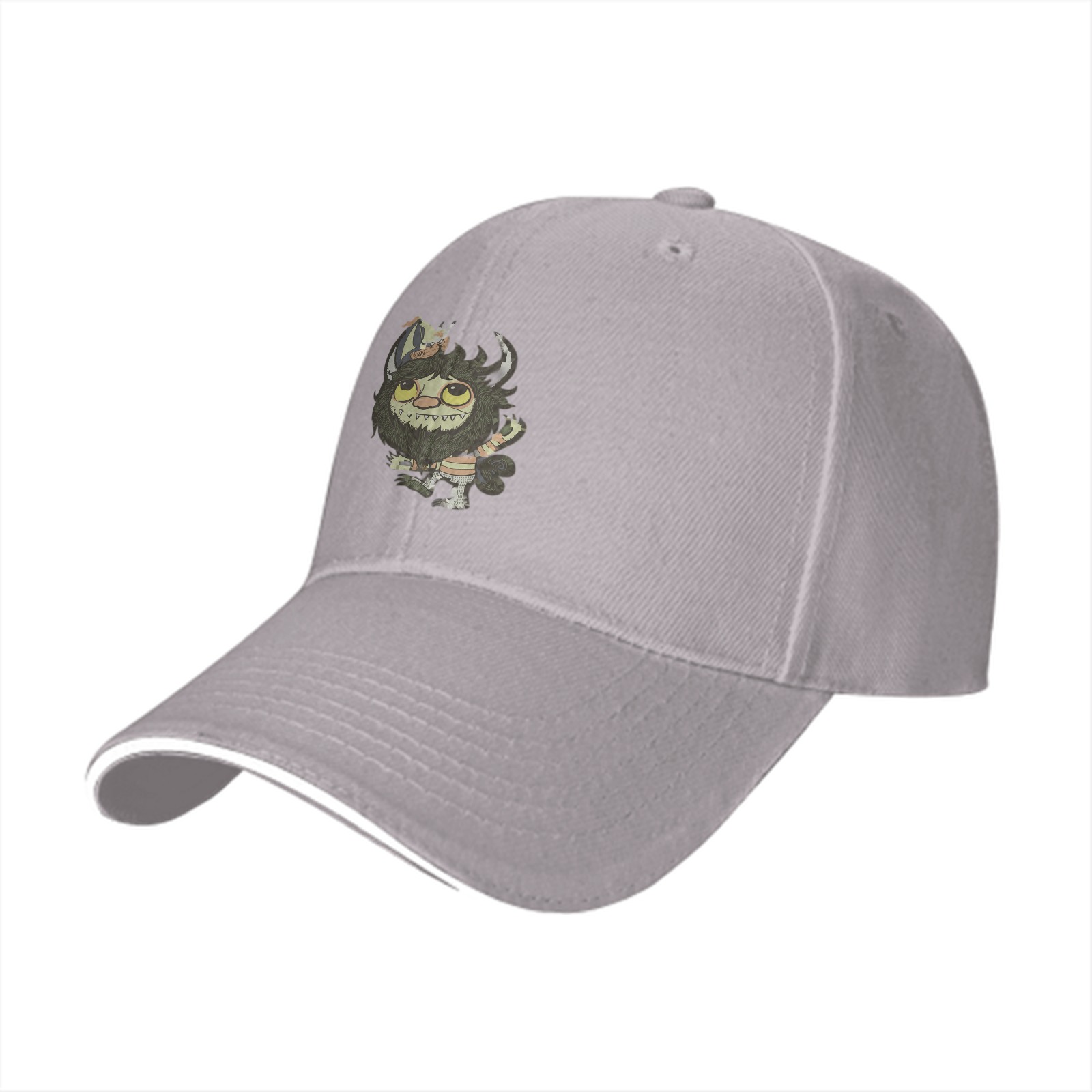 Black Baseball Cap With Cute Wild Monster Cartoon Print