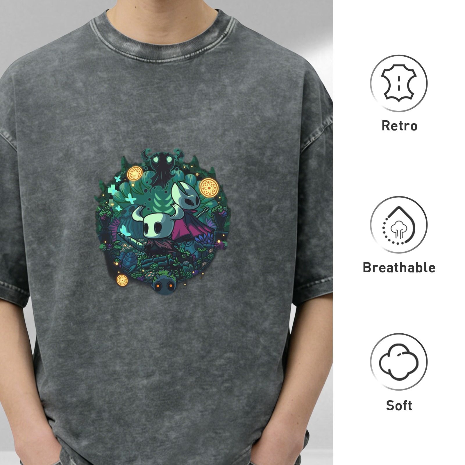Hollow Knight Graphic Washed Black Short Sleeve T-Shirt