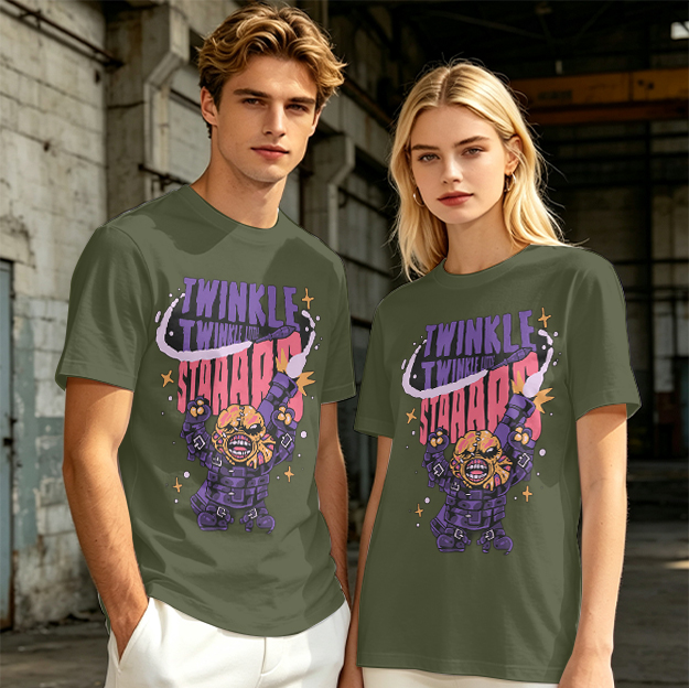 Olive T-shirt with Twinkle Twinkle Starrr Monster Graphic Print