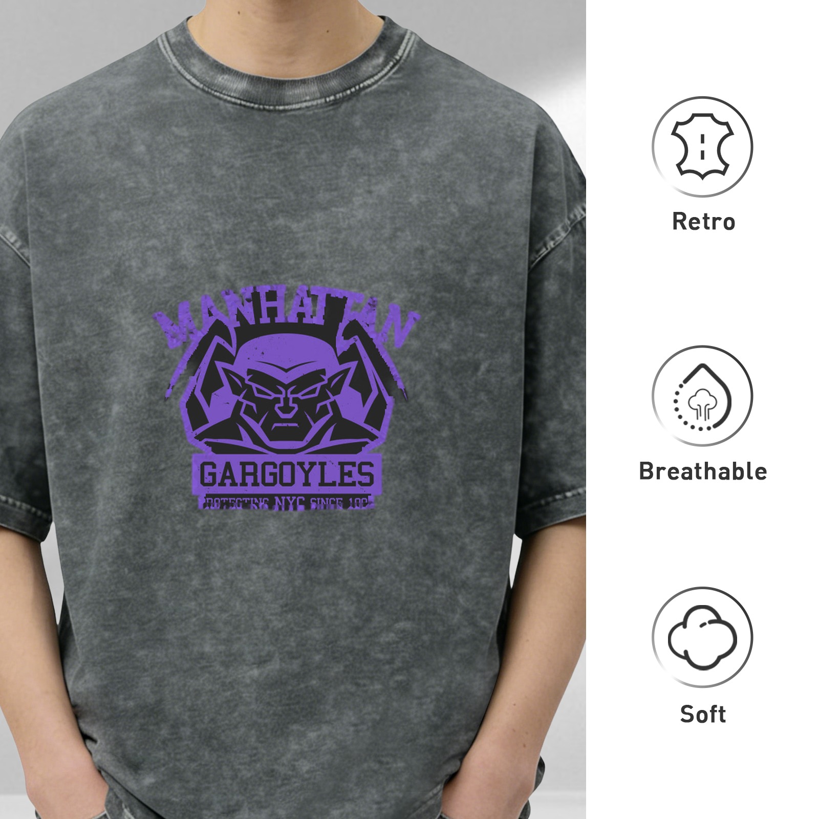 Manhattan Gargoyles Graphic Stonewashed Black T-Shirt