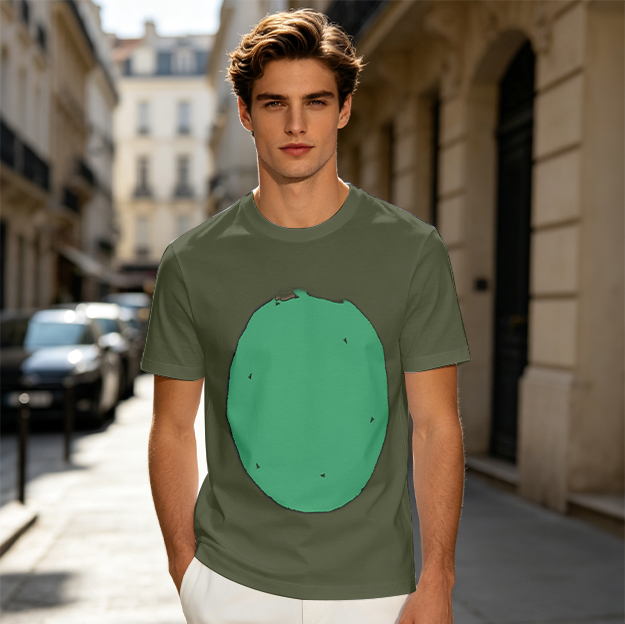 Olive Green T-Shirt With Simple Green Oval Graphic Print