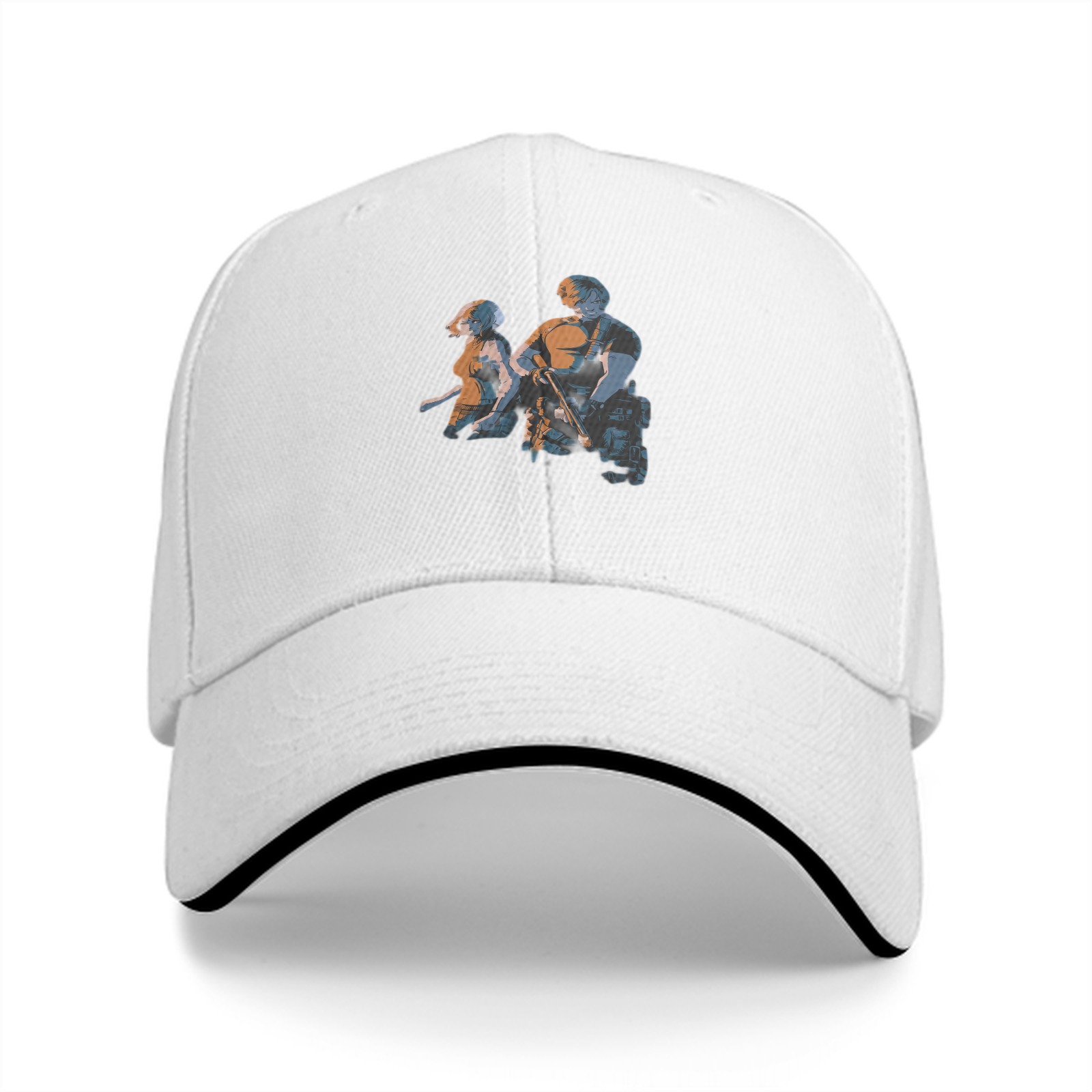 Black Baseball Cap With Two Character Graphic Print